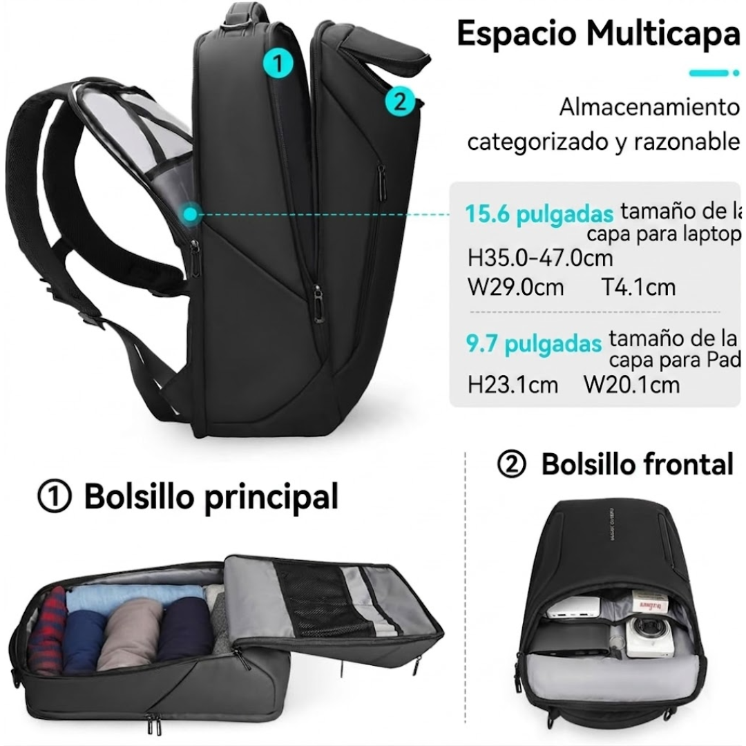 Mark Ryden® - Mochila de Negocios Impermeable de Alta Tecnología con Diseño Compacto y Puerto de carga USB. Compartimiento para Laptops y Portátiles.
